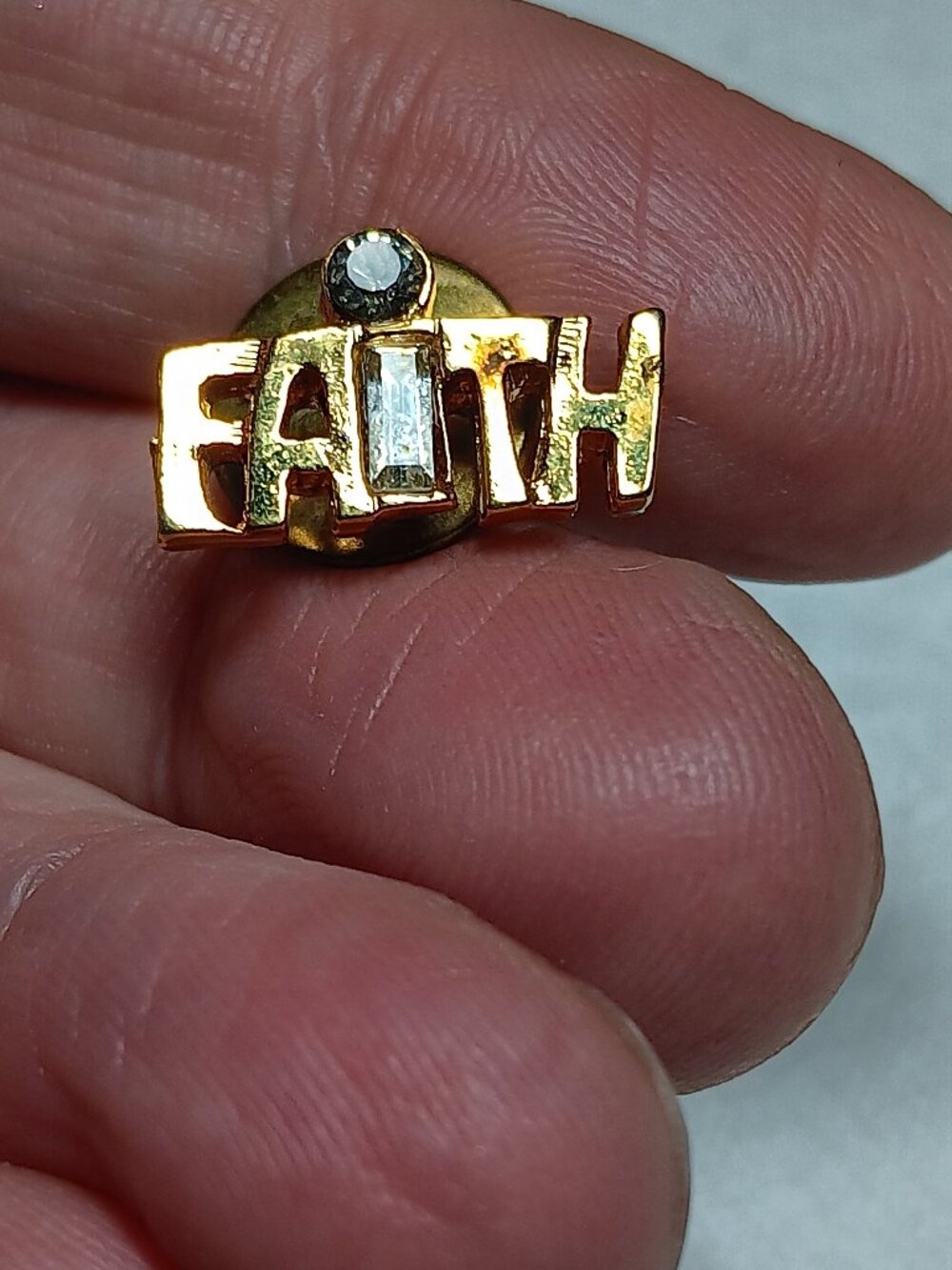 Vintage Gold Tone "FAITH" Lapel Pin - Crystal Accents - Inspirational